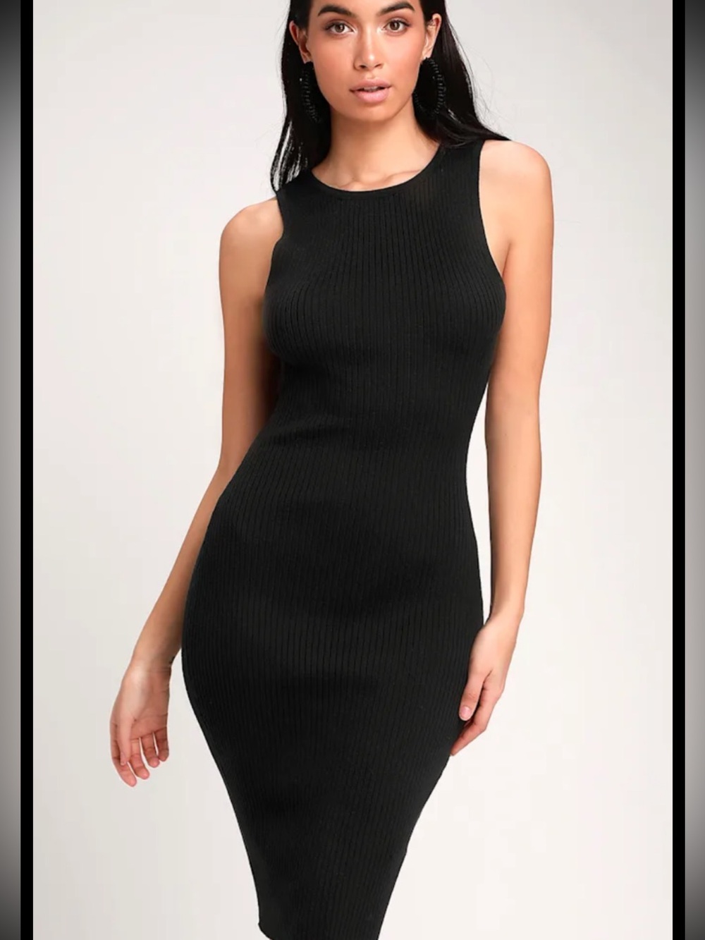 Rachel Zoe Black Ribbed Midi Tank Dress